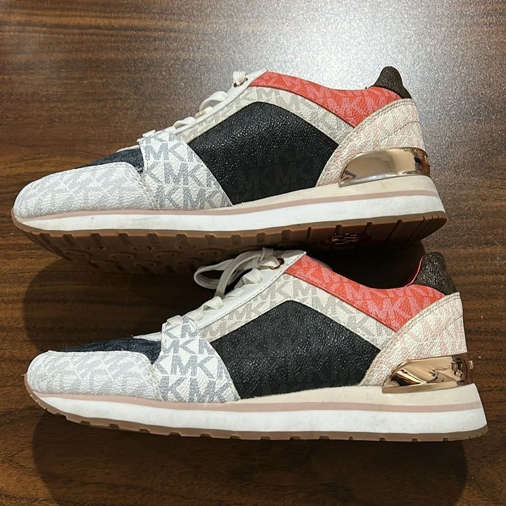 Michael Kors Billie Metallic Platform Trainer Coral and Blue Sneakers